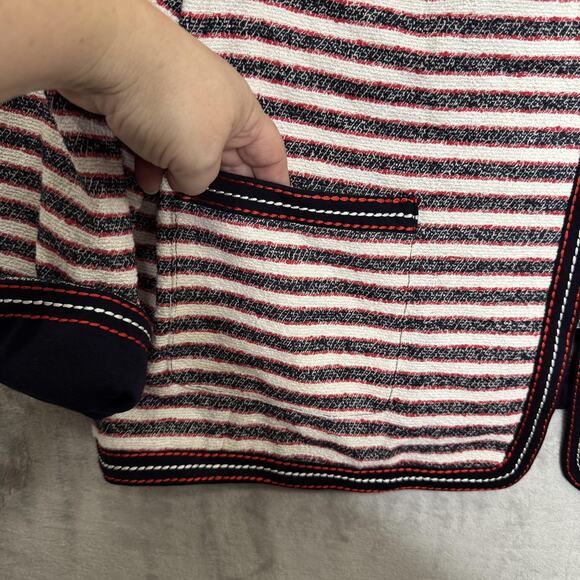 Basler Jacket Womens 18 Navy Red White Striped Zip Front Pockets Blazer Nautical - Picture 4 of 12